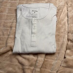 White Long Sleeve 3 Button Thermal Henley Shirt